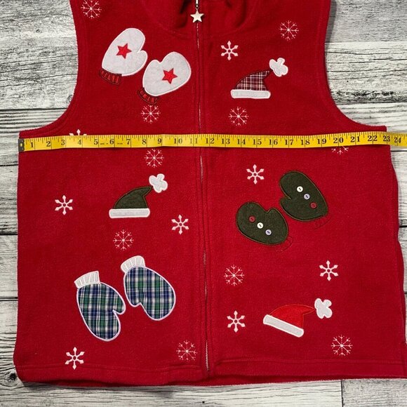 Ugly Christmas Sweater Red Mittens Hats Snowflakes Fleece Vest - Picture 8 of 10